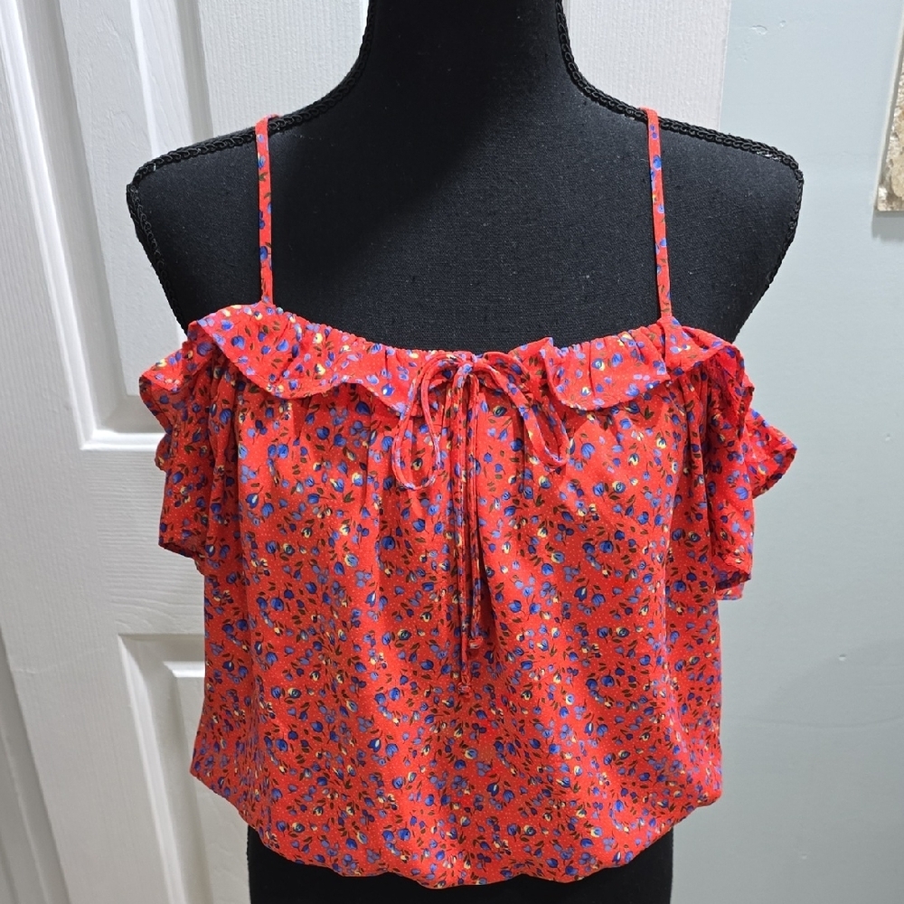 Floral Ruffle Off-Shoulder Top - Red - Picture 10 of 12